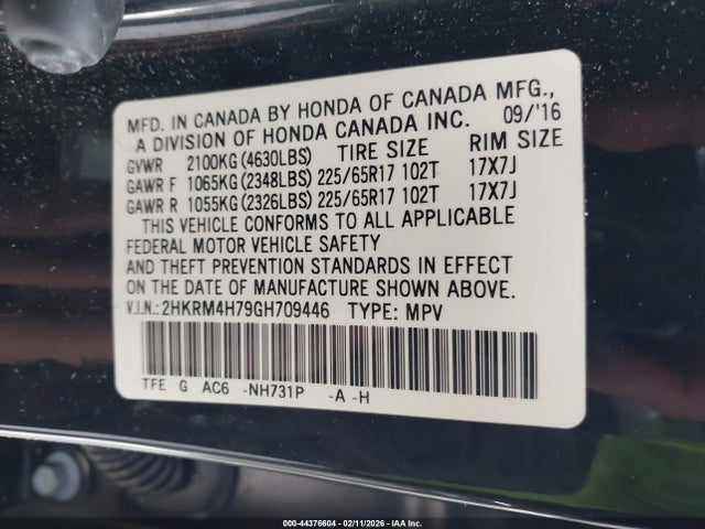Aukcja sprzedaży 2016 Honda Cr-v Ex-l, vin: 2HKRM4H79GH709446, numer aukcji: 44376604