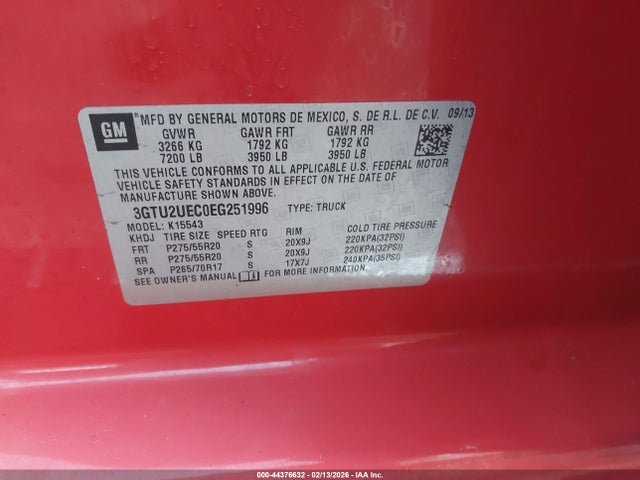 Aukcja sprzedaży 2014 Gmc Sierra 1500 Sle, vin: 3GTU2UEC0EG251996, numer aukcji: 44376632