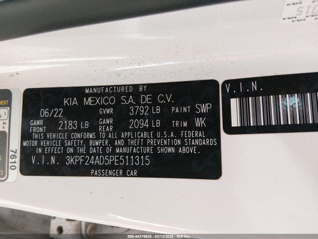 Aukcja sprzedaży 2023 Kia Forte Lxs, vin: 3KPF24AD5PE511315, numer aukcji: 44376635