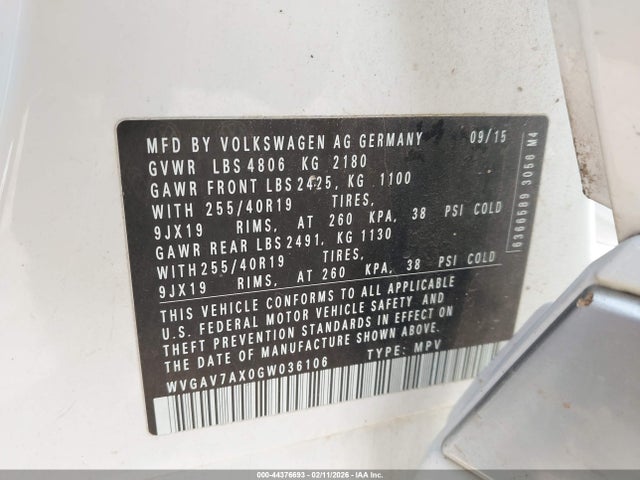 2016 VOLKSWAGEN TIGUAN WVGAV7AX0GW036106 Photo 8