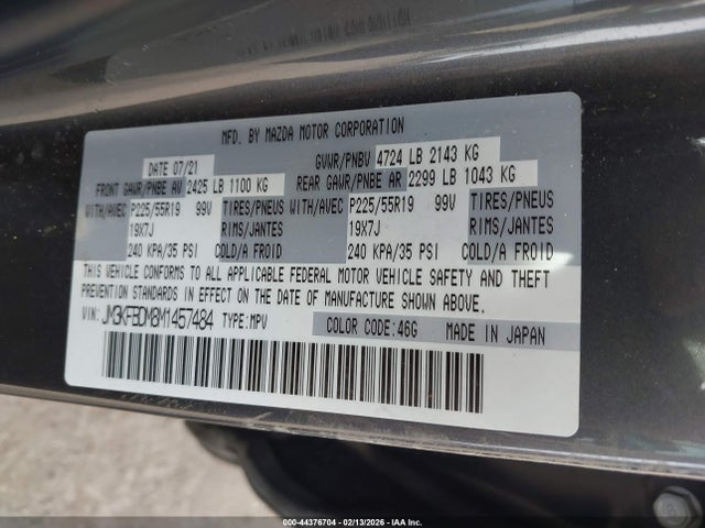 44376704 :رقم المزاد ، JM3KFBDM8M1457484 vin ، 2021 Mazda Cx-5 Grand Touring مزاد بيع