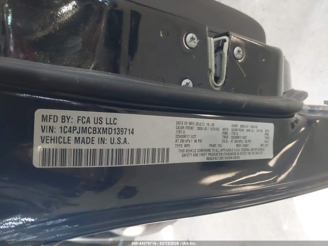 Aukcja sprzedaży 2021 Jeep Cherokee Latitude 4x4, vin: 1C4PJMCBXMD139714, numer aukcji: 44376716