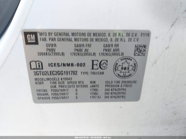 44376730 :رقم المزاد ، 3GTU2LEC2GG191782 vin ، 2016 Gmc Sierra 1500 مزاد بيع