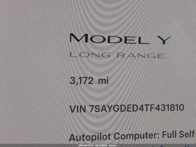 Продажа на аукционе авто 2026 Tesla Model Y Premium Rear-wheel Drive/standard Rear-wheel Drive, vin: 7SAYGDED4TF431810, номер лота: 44376737