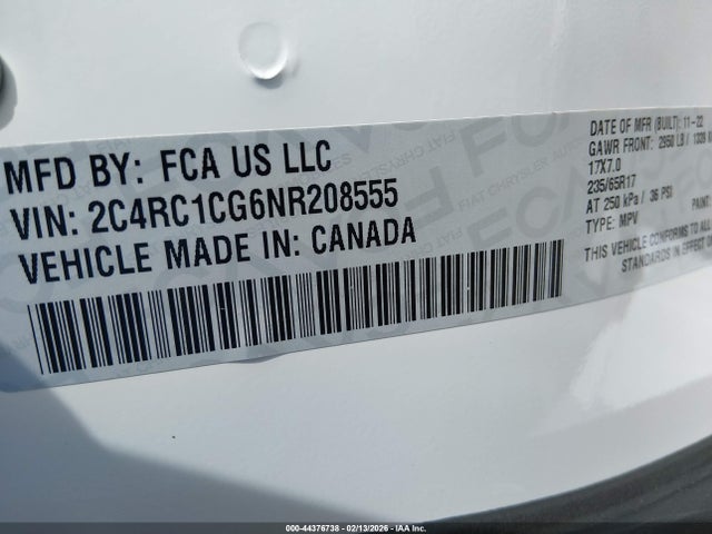 Продажа на аукционе авто 2022 Chrysler Voyager Lx, vin: 2C4RC1CG6NR208555, номер лота: 44376738