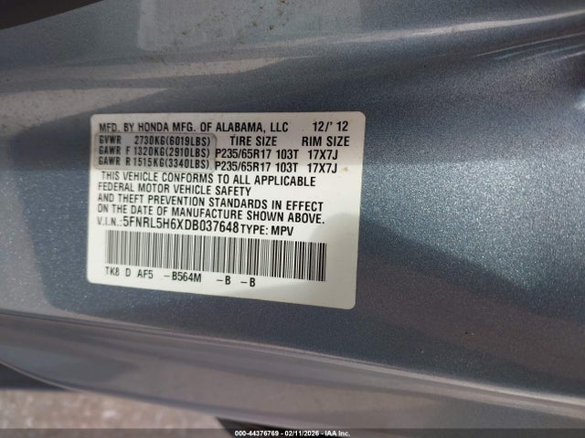 2013 HONDA ODYSSEY 5FNRL5H6XDB037648 Photo 8