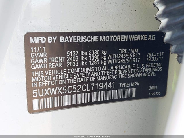 Продажа на аукционе авто 2012 Bmw X3 Xdrive28i, vin: 5UXWX5C52CL719441, номер лота: 44376776