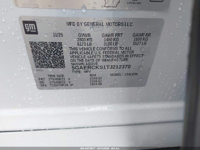 Aukcja sprzedaży 2026 Buick Enclave Avenir, vin: 5GAERCKS1TJ212370, numer aukcji: 44376817