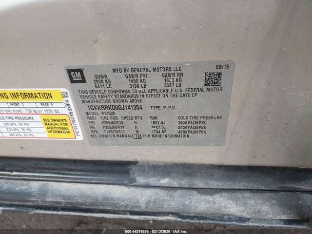 Aukcja sprzedaży 2016 Gmc Acadia Slt-1, vin: 1GKKRRKD9GJ141354, numer aukcji: 44376898
