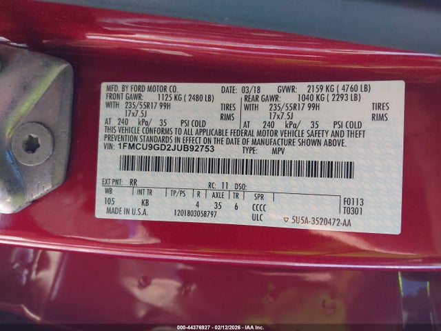 Ford ESCAPE SE 2018 1FMCU9GD2JUB92753 Image 9