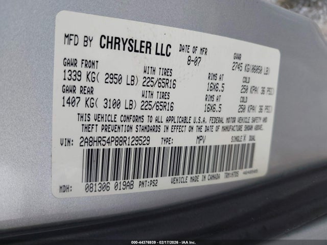 44376939 :رقم المزاد ، 2A8HR54P88R129529 vin ، 2008 Chrysler Town & Country Touring مزاد بيع