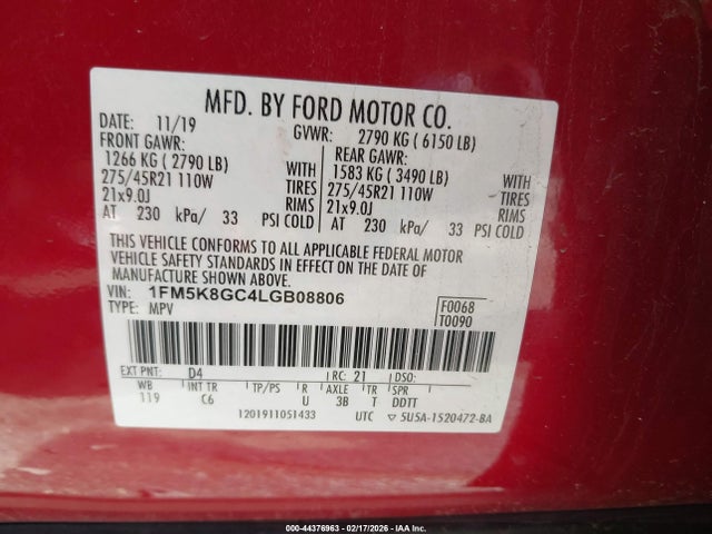 Продажа на аукционе авто 2020 Ford Explorer St, vin: 1FM5K8GC4LGB08806, номер лота: 44376963