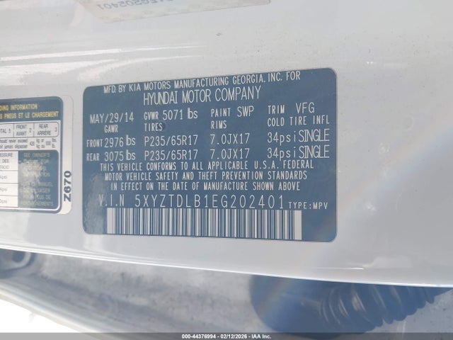 5XYZTDLB1EG202401 Hyundai Santa Fe Sport 2.4l