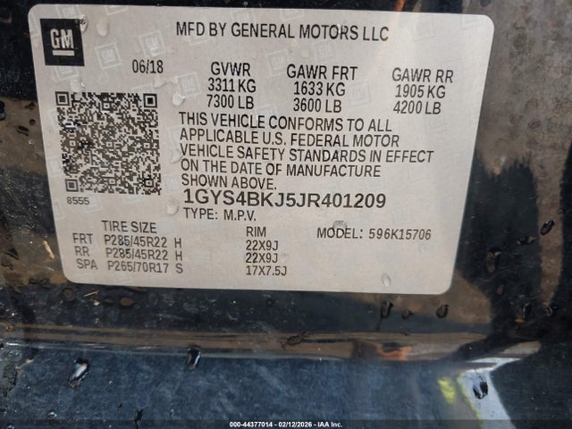 44377014 :رقم المزاد ، 1GYS4BKJ5JR401209 vin ، 2018 Cadillac Escalade Luxury مزاد بيع