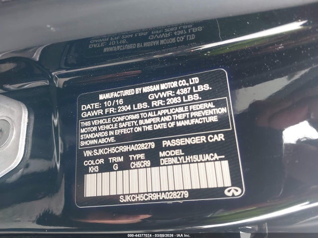 44377074 :رقم المزاد ، SJKCH5CR9HA028279 vin ، 2017 Infiniti Qx30 Premium مزاد بيع