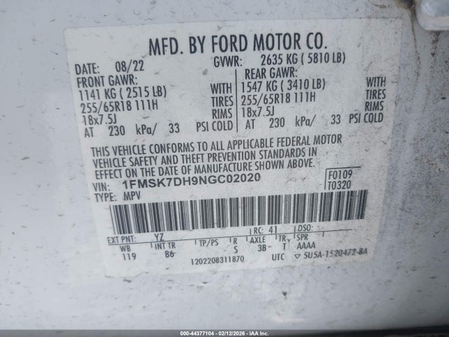 2022 FORD EXPLORER 1FMSK7DH9NGC02020 Photo 8
