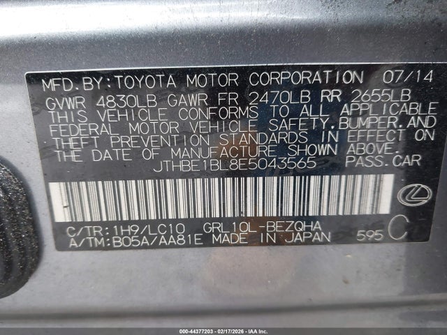44377203 :رقم المزاد ، JTHBE1BL8E5043565 vin ، 2014 Lexus Gs 350 مزاد بيع