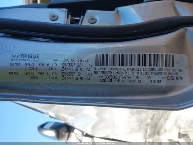 Aukcja sprzedaży 2019 Dodge Journey Se Value Package, vin: 3C4PDCAB1KT746709, numer aukcji: 44377215