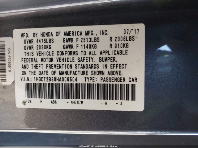 Продажа на аукционе авто 2017 Honda Accord Ex-l V6, vin: 1HGCT2B89HA006504, номер лота: 44377223