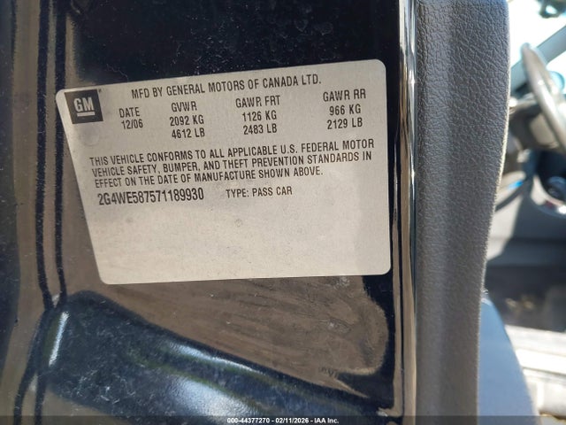 44377270 :رقم المزاد ، 2G4WE587571189930 vin ، 2007 Buick Lacrosse Cxs مزاد بيع