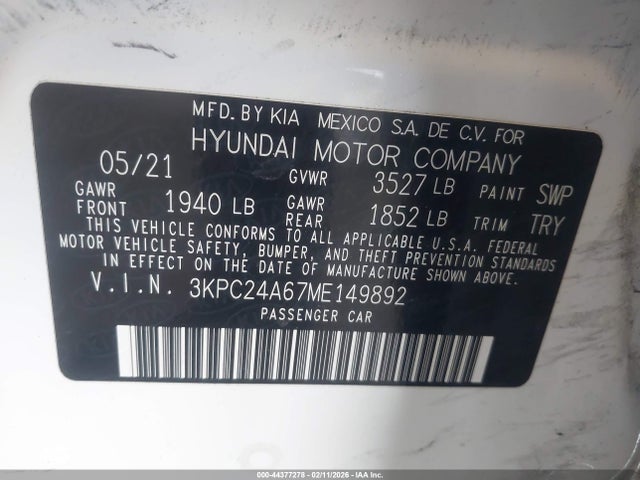 3KPC24A67ME149892 Hyundai ACCENT SE