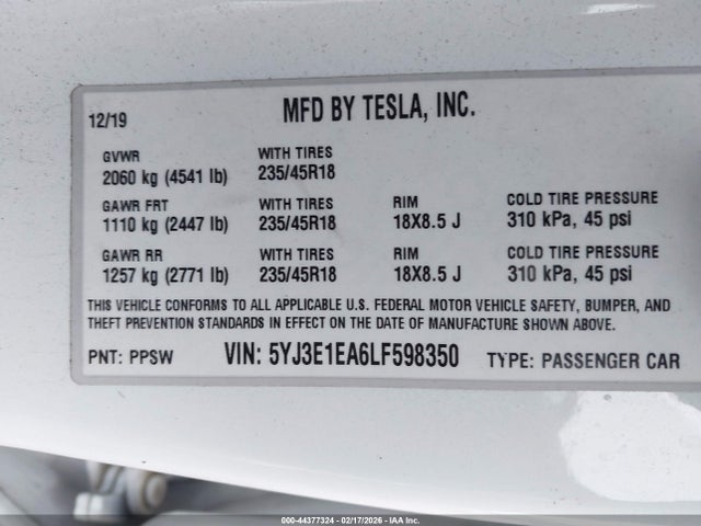 2020 TESLA MODEL 3 5YJ3E1EA6LF598350 Photo 8