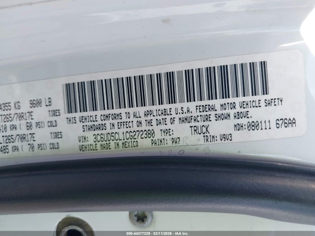 Продаж на аукціоні авто 2012 Ram 2500 St, vin: 3C6UD5CL1CG272380, номер лоту: 44377329