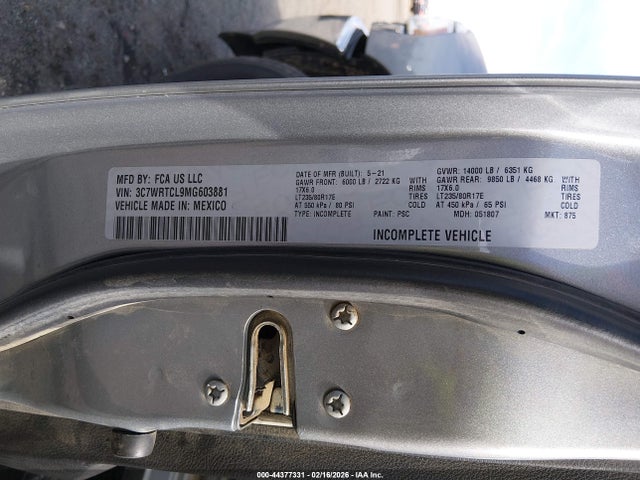 Продаж на аукціоні авто 2021 Ram 3500 Chassis Tradesman/slt/laramie/limited, vin: 3C7WRTCL9MG603881, номер лоту: 44377331
