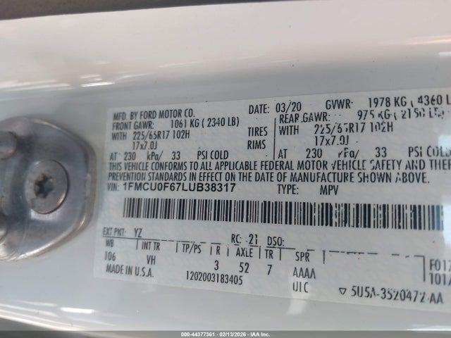 2020 FORD ESCAPE 1FMCU0F67LUB38317 Photo 8