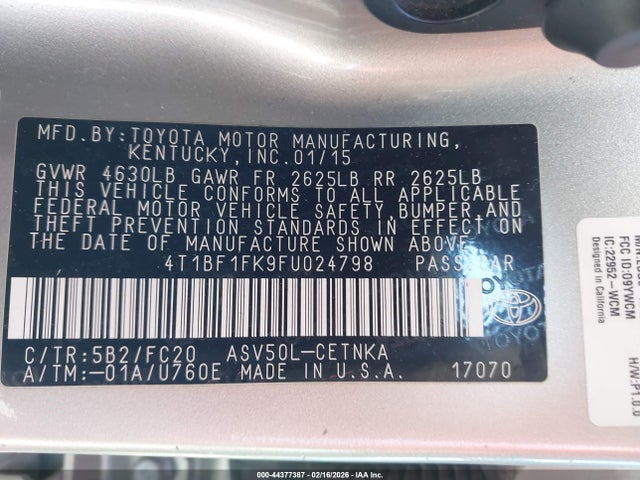 4T1BF1FK9FU024798 Toyota Camry Le/xle/se/xse
