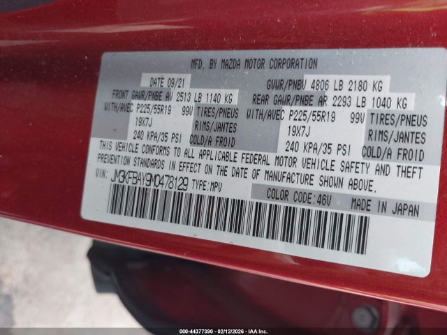 Aukcja sprzedaży 2021 Mazda Cx-5 Grand Touring Reserve, vin: JM3KFBAY9M0478129, numer aukcji: 44377390