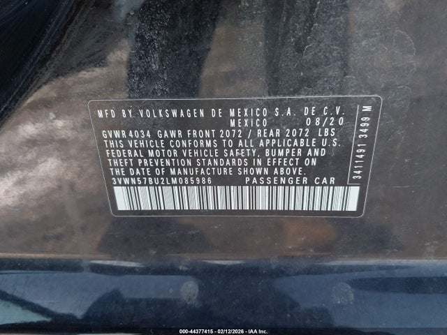Продажа на аукционе авто 2020 Volkswagen Jetta 1.4t R-line/1.4t S, vin: 3VWN57BU2LM085986, номер лота: 44377415