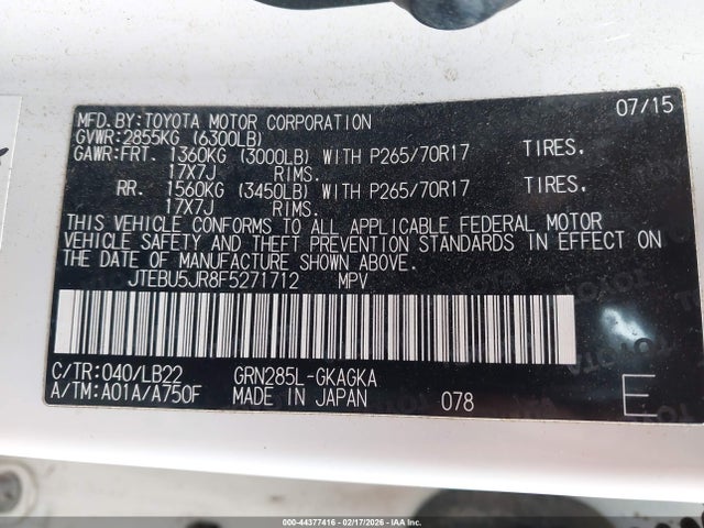 JTEBU5JR8F5271712 Toyota 4runner Sr5 Premium