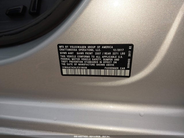 2018 Volkswagen Passat 2.0t R-line/2.0t S მანქანა იყიდება აუქციონზე, vin: 1VWAA7A34JC019036, აუქციონის ნომერი: 44377433