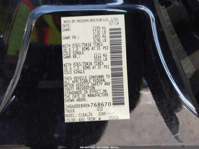 1N6AD0ER4EN768670 Nissan Frontier Sv