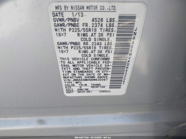 Aukcja sprzedaży 2013 Nissan Rogue Sv W/sl Pkg, vin: JN8AS5MVXDW630097, numer aukcji: 44377445