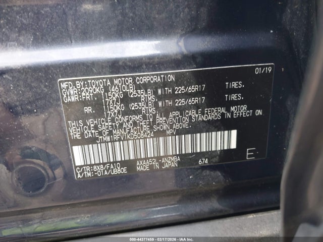 2019 Toyota Rav4 Xle მანქანა იყიდება აუქციონზე, vin: JTMW1RFV1KD508424, აუქციონის ნომერი: 44377459