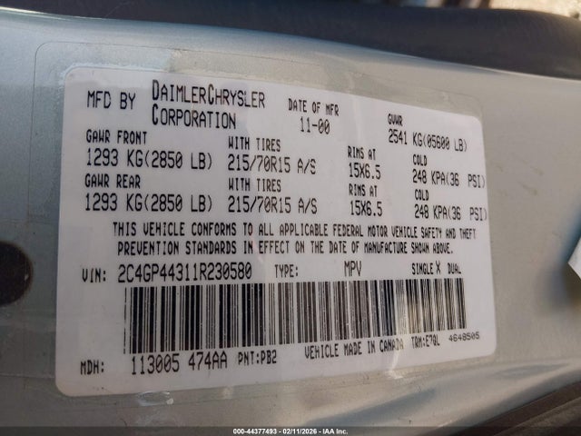 Продаж на аукціоні авто 2001 Chrysler Town & Country Lx, vin: 2C4GP44311R230580, номер лоту: 44377493