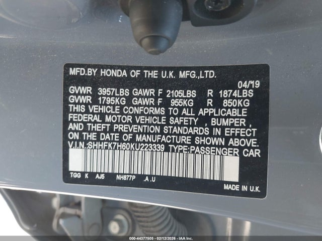 SHHFK7H60KU223339 Honda CIVIC EX