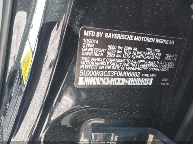 44377511 :رقم المزاد ، 5UXXW3C53F0M86882 vin ، 2015 Bmw X4 Xdrive28i مزاد بيع