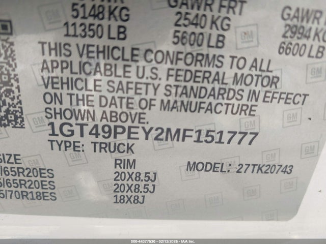 1GT49PEY2MF151777 GMC Sierra 2500hd 4wd Standard Bed At4