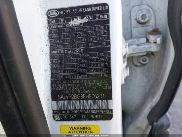 2015 LAND ROVER RANGE ROVER EVOQUE SALVP2BG8FH976201 Photo 8