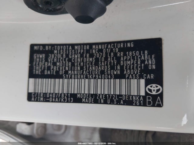 5YFBURHE1KP940043 Toyota COROLLA LE