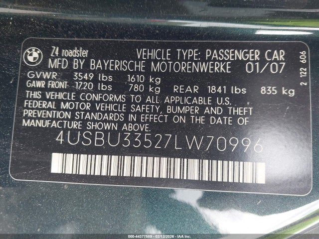 2007 BMW Z4 4USBU33527LW70996 Photo 8