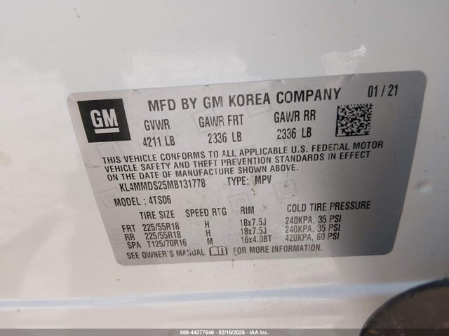 44377646 :رقم المزاد ، KL4MMDS25MB131778 vin ، 2021 Buick Encore Gx Fwd Select مزاد بيع
