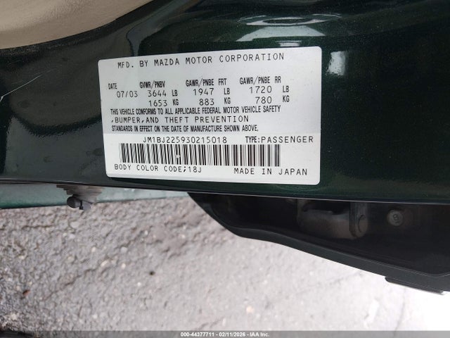 Aukcja sprzedaży 2003 Mazda Protege Dx/es/lx, vin: JM1BJ225930215018, numer aukcji: 44377711