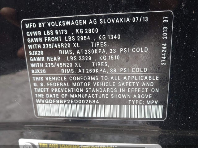 2014 VOLKSWAGEN TOUAREG WVGDF9BP2ED002584 Photo 8
