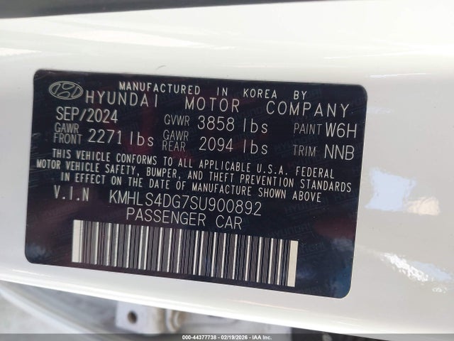 Aukcja sprzedaży 2025 Hyundai Elantra Sel Convenience, vin: KMHLS4DG7SU900892, numer aukcji: 44377738