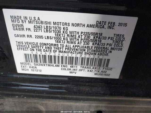 Продаж на аукціоні авто 2015 Mitsubishi Outlander Sport Es, vin: 4A4AP3AU4FE025541, номер лоту: 44377747