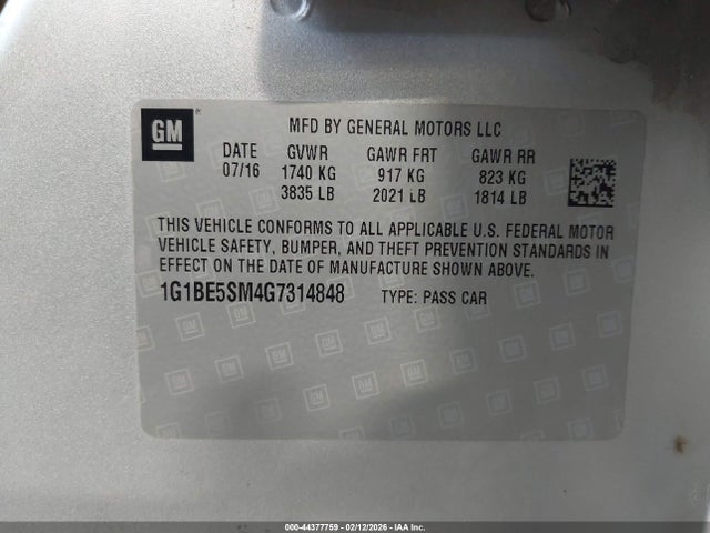 1G1BE5SM4G7314848 Chevrolet Cruze Lt Auto
